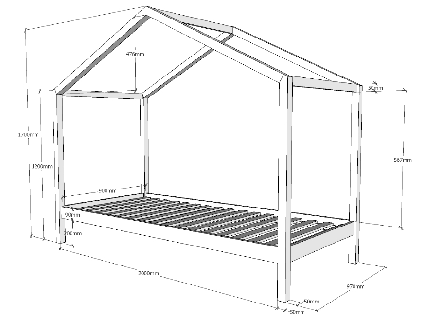 Hausbett DALLAS 3 - natur - Kiefer massiv - 90x200 cm