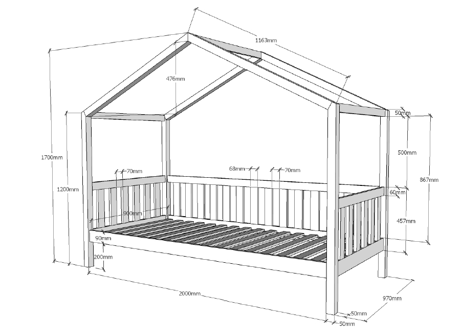 Hausbett DALLAS - Kiefer massiv - 90x200 cm