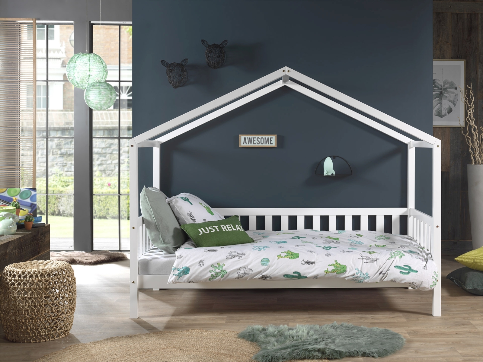 Hausbett-Set DALLAS 1 - weiß - mit Matratze - Umrandung - 90x200 cm