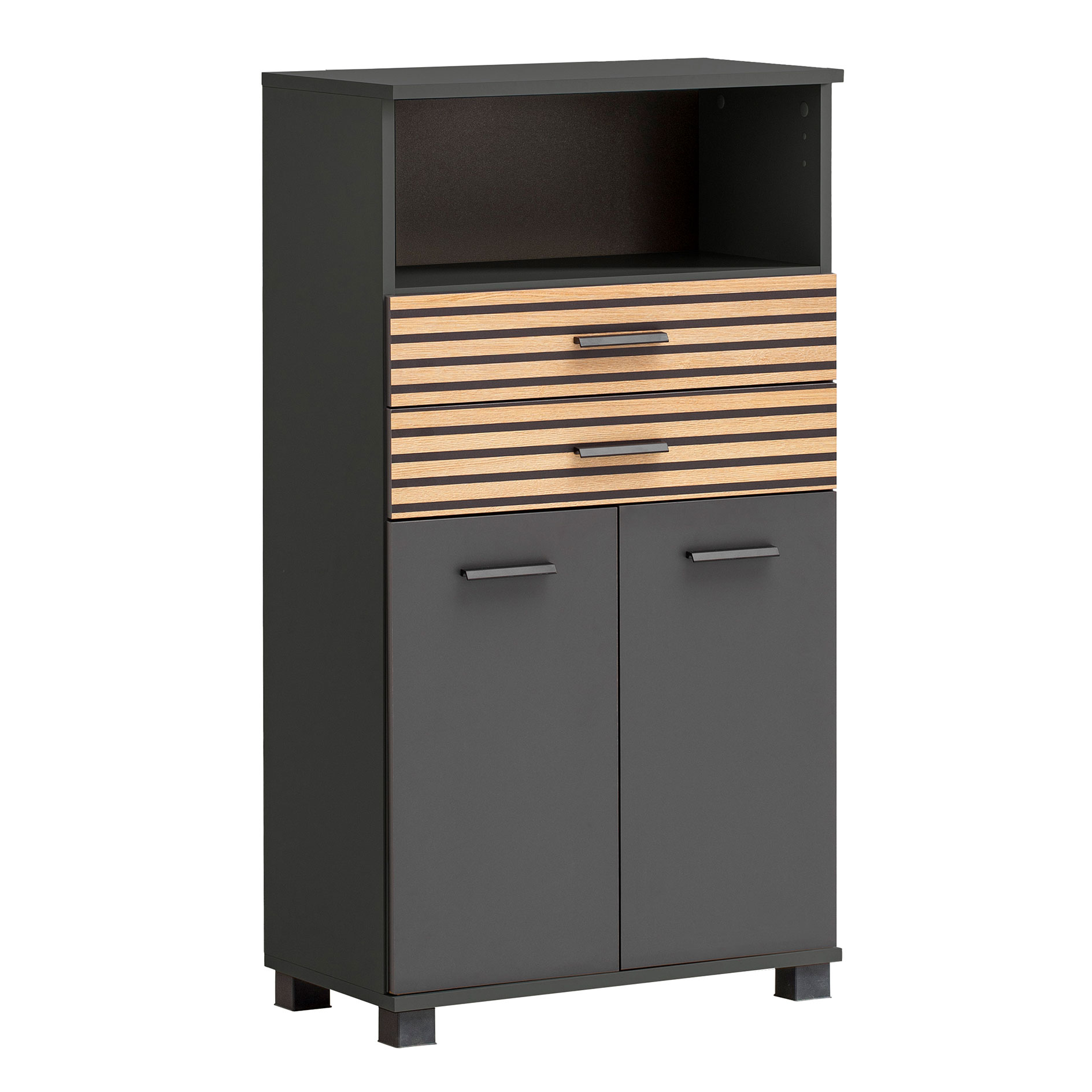 Highboard - anthrazit - Akustikpaneeloptik - 2 Schubladen