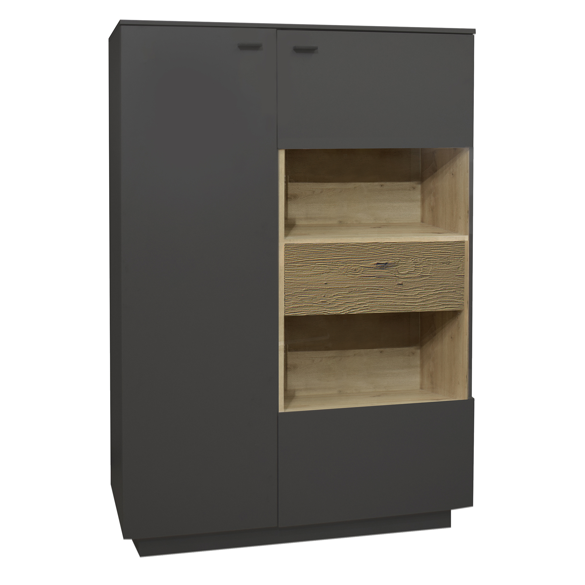 Highboard - anthrazit matt - Eiche massiv - LED-Beleuchtung - 103 cm