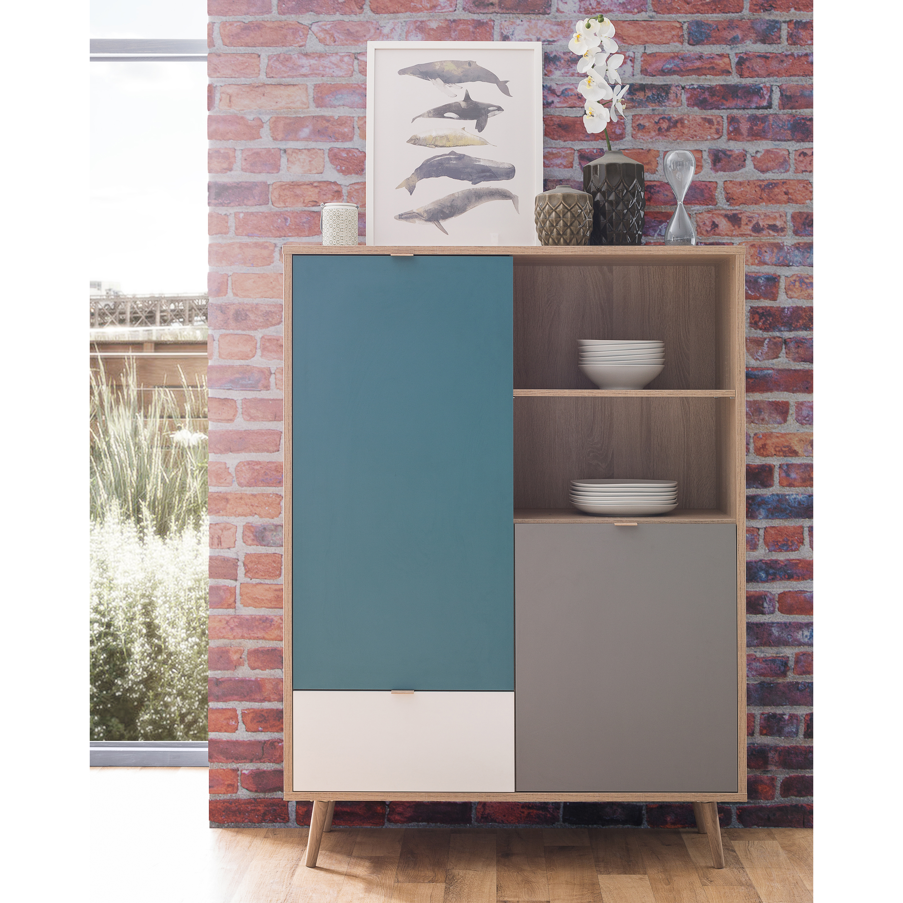 Highboard CUBA - Sonoma Eiche - tricolor - 103 cm breit