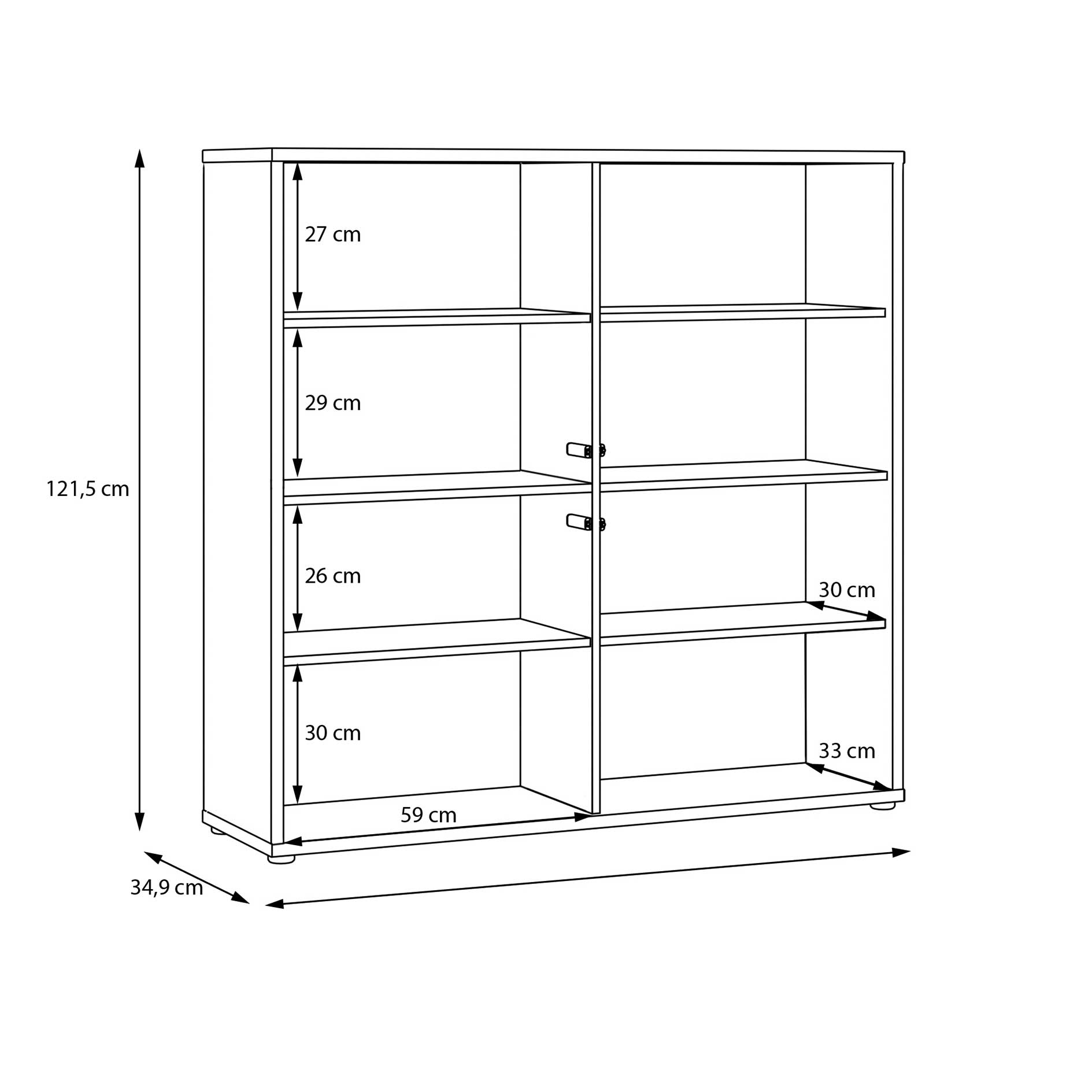 Highboard - Elegancia Eiche - 4 Türen - 125 cm
