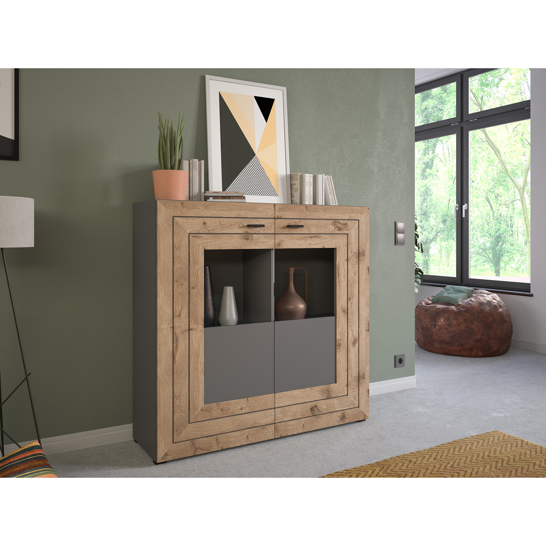Highboard FRENO - grau - Nox Oak - 120 cm