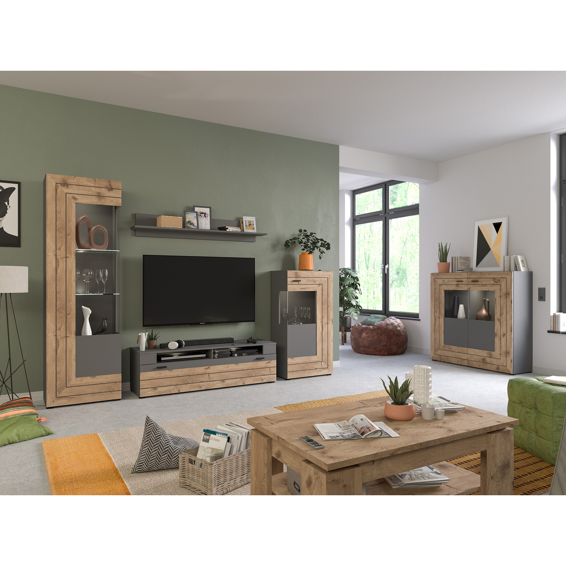 Highboard FRENO - grau - Nox Oak - 120 cm