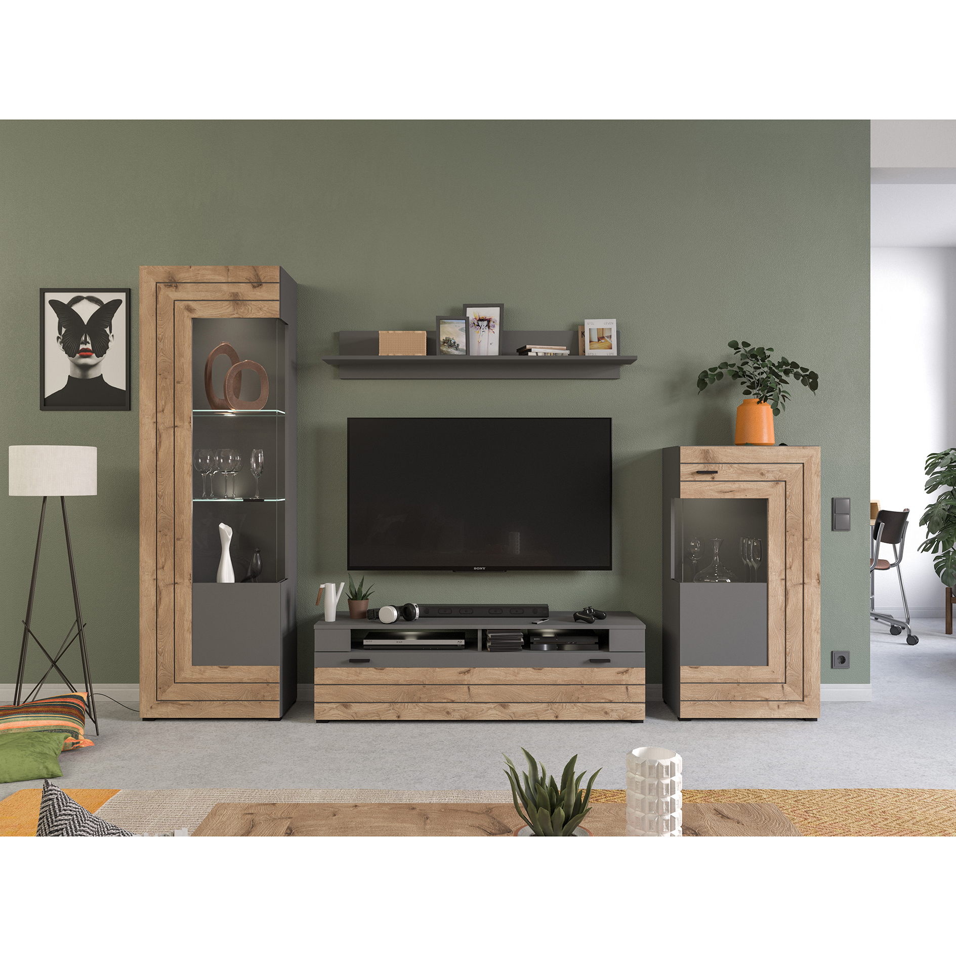 Highboard FRENO - grau - Nox Oak - 60 cm