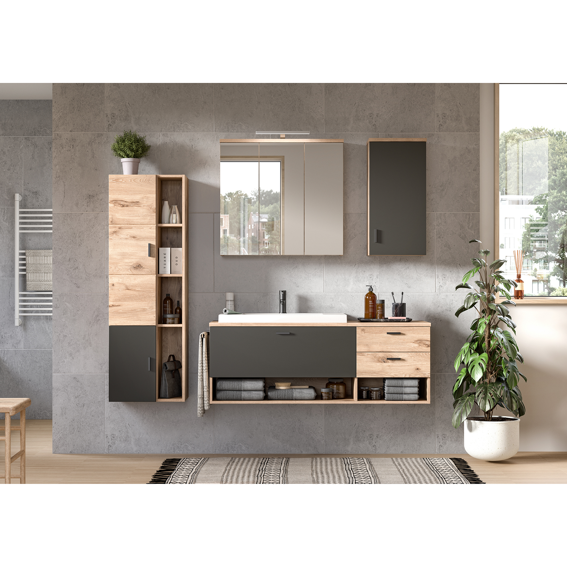 Highboard GRADO - Nox Oak-grau - 48 cm breit