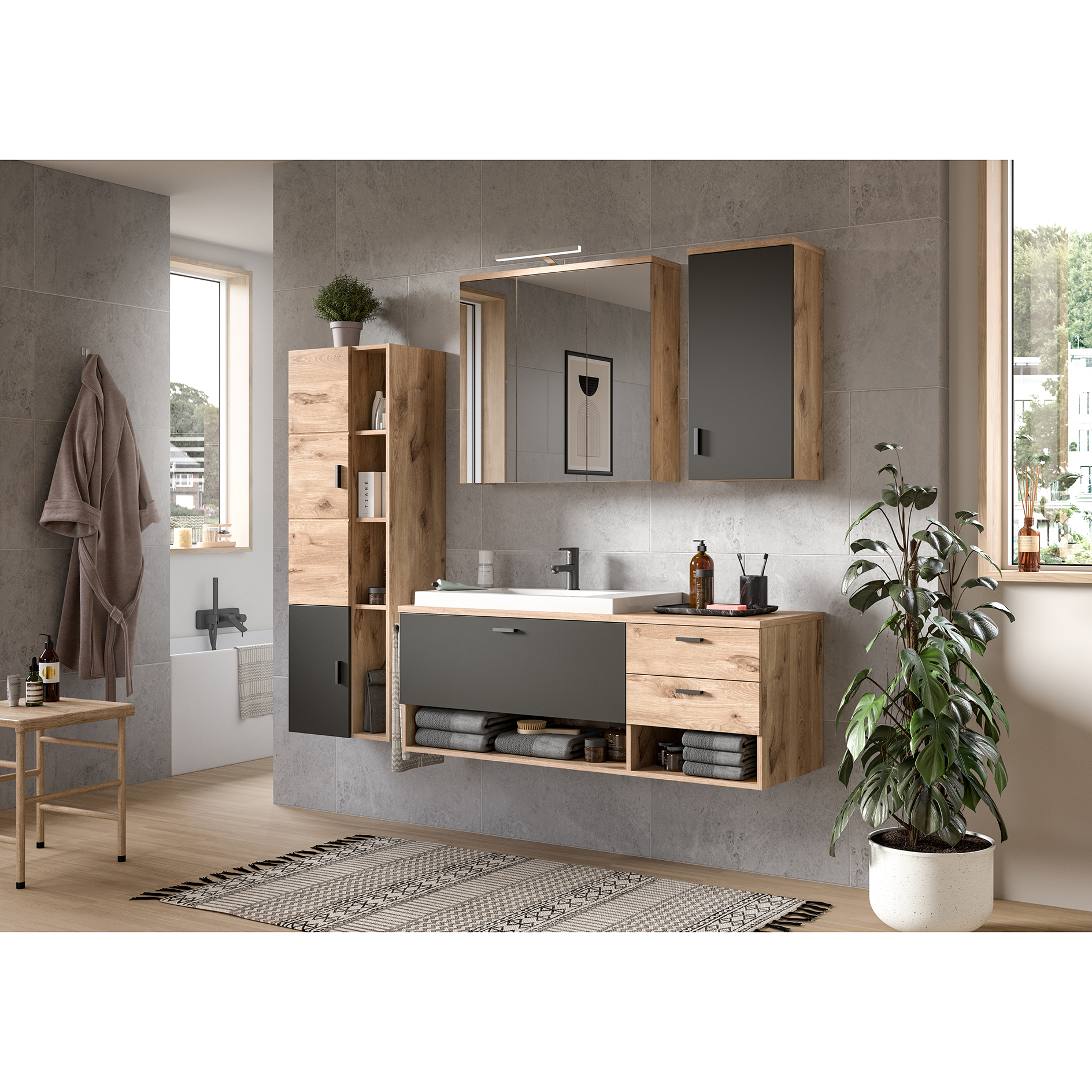 Highboard GRADO - Nox Oak-grau - 48 cm breit