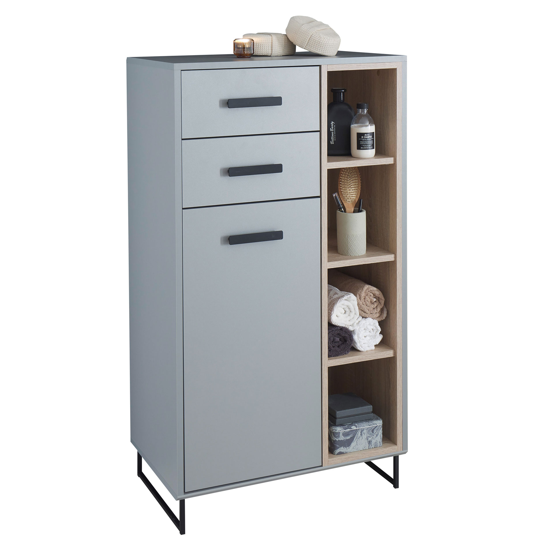 Highboard - grau - Sonoma Eiche - 2 Schubkästen