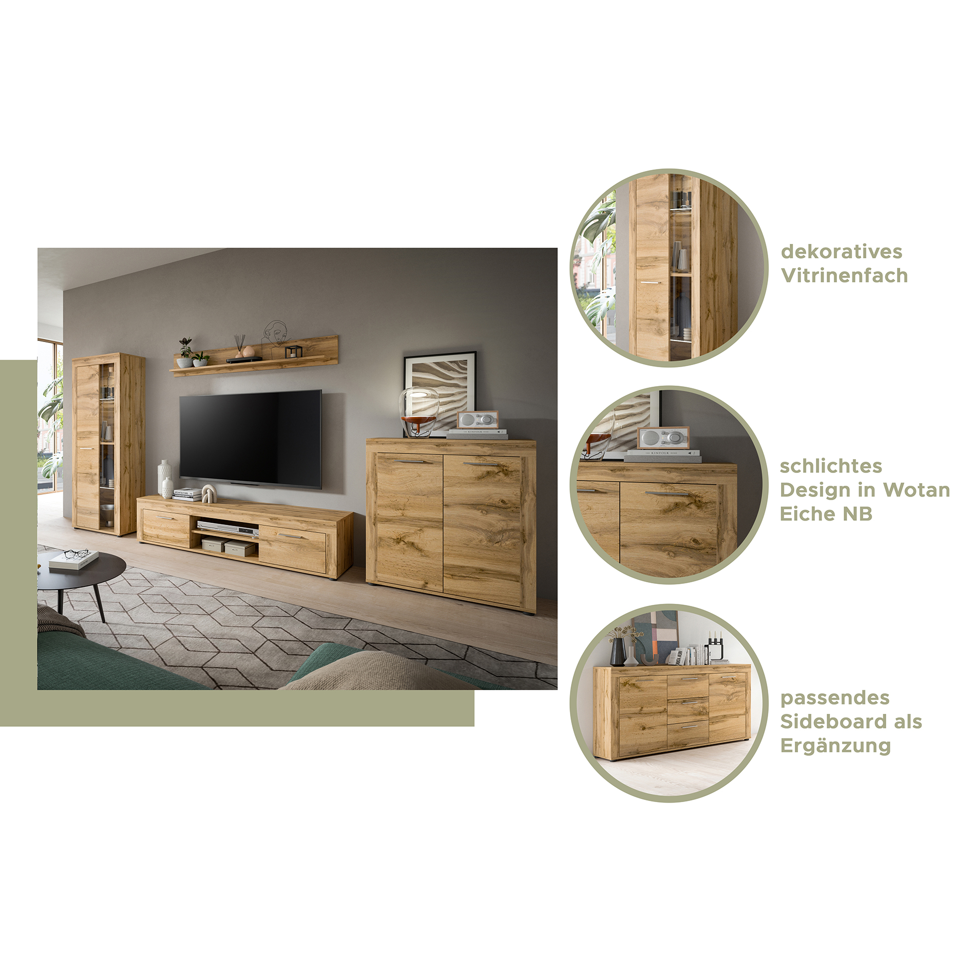 Highboard JAM - Wotan Eiche - 80 cm breit