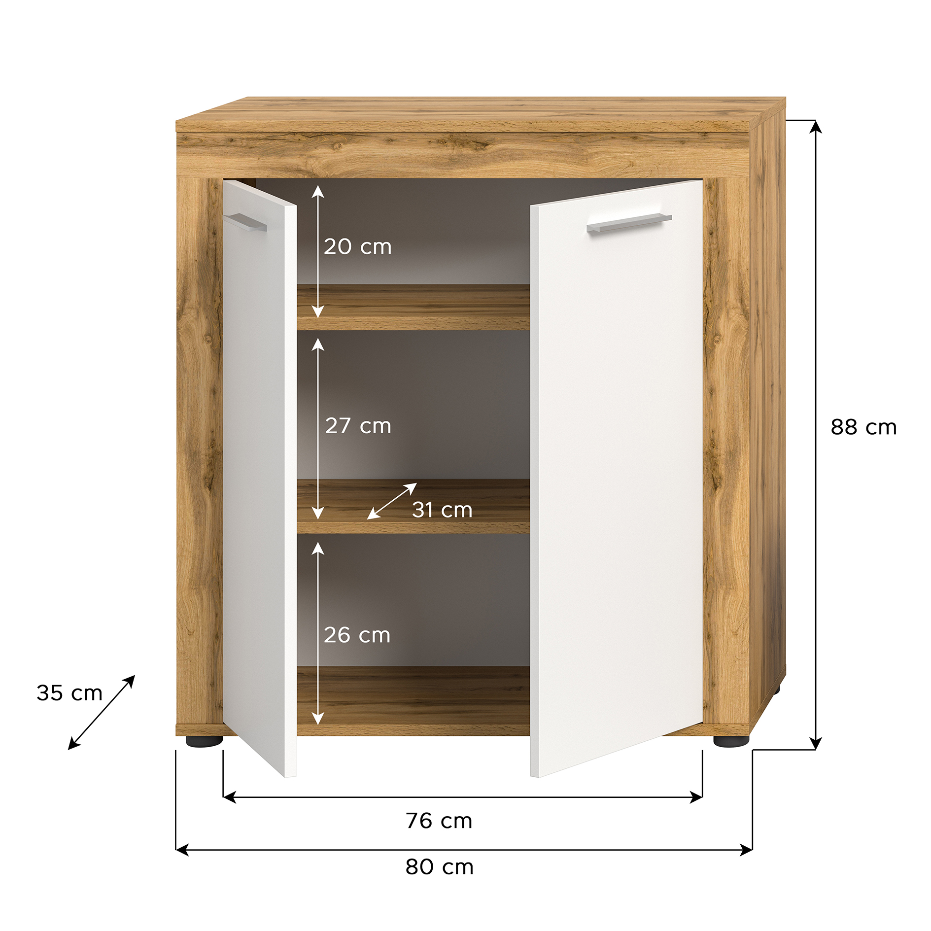 Highboard JAM - Wotan Eiche - weiß - 80 cm breit