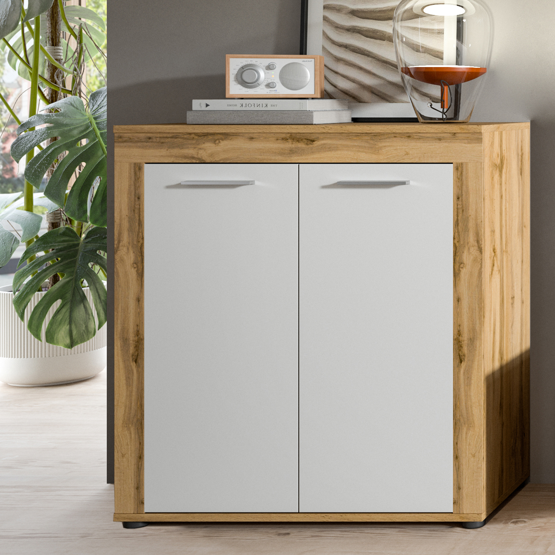 Highboard JAM - Wotan Eiche - weiß - 80 cm breit