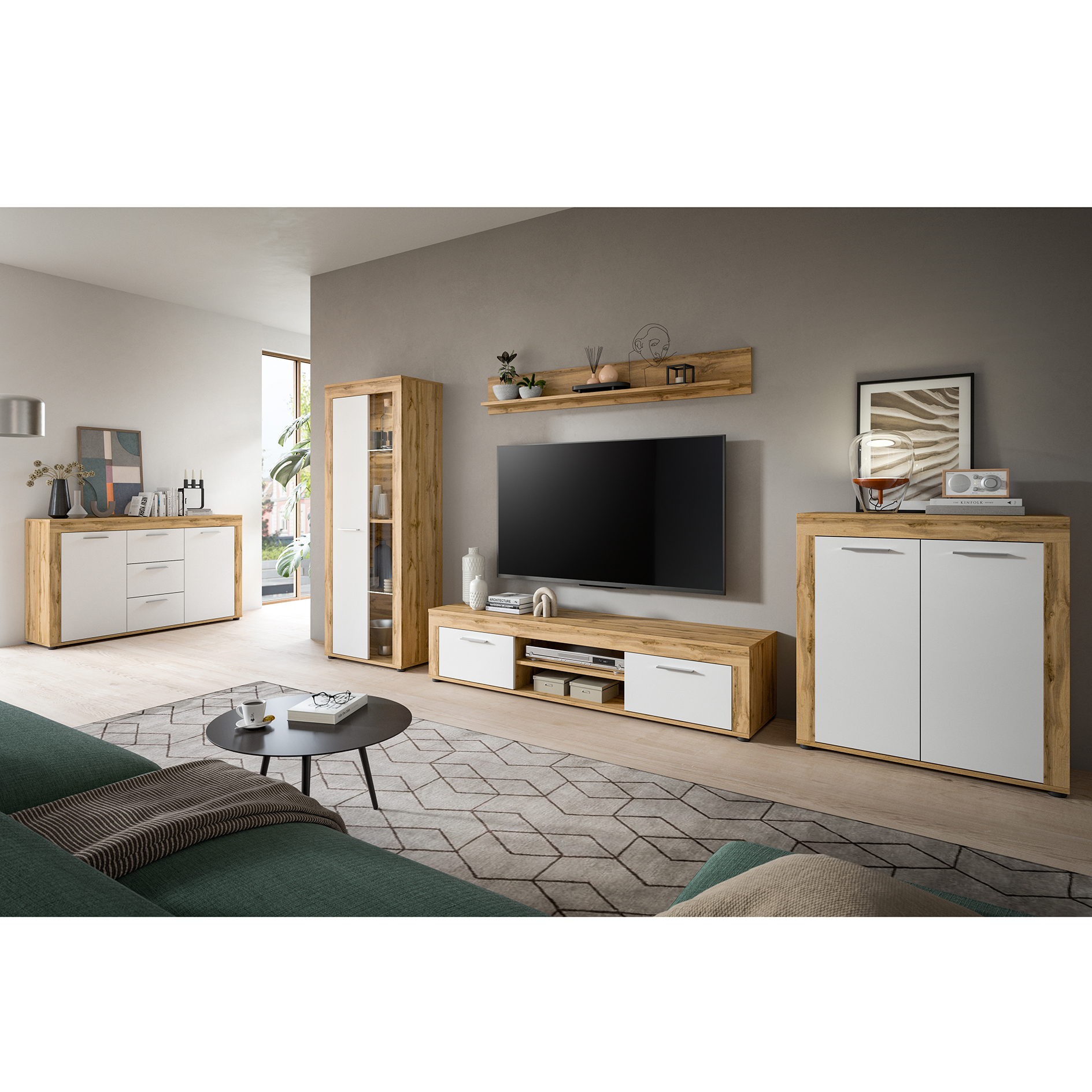 Highboard JAM - Wotan Eiche - weiß - 80 cm breit
