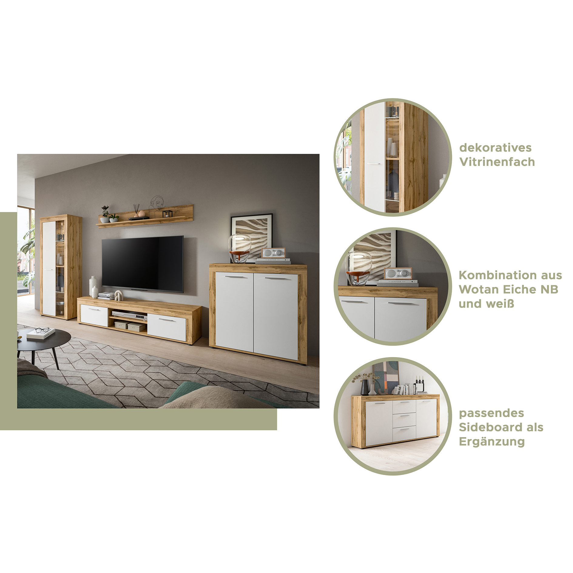Highboard JAM - Wotan Eiche - weiß - 80 cm breit