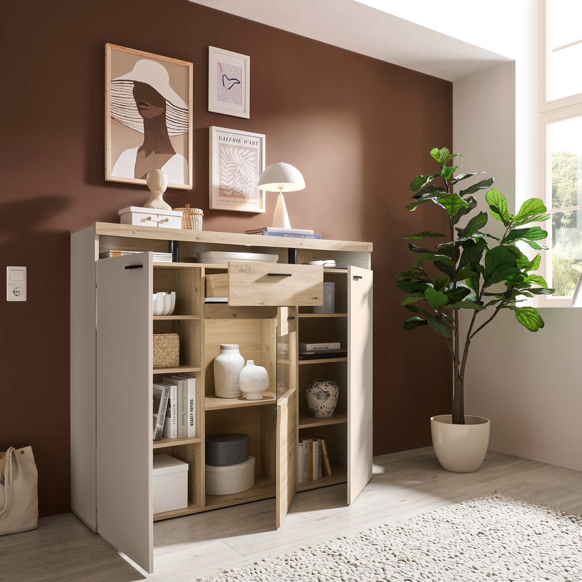 Highboard - kaschmir - Artisan Eiche - 151 cm breit