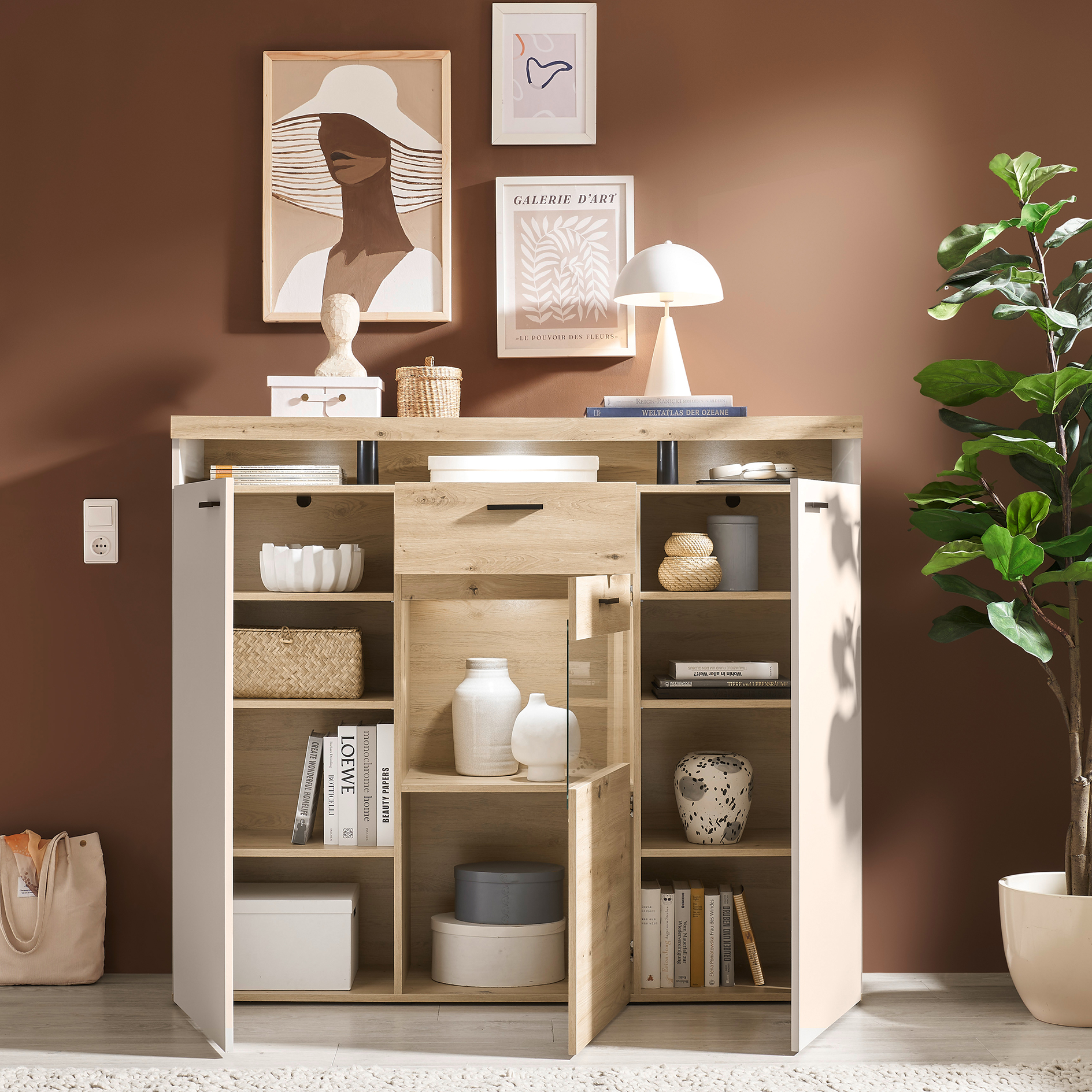 Highboard - kaschmir - Artisan Eiche - 151 cm breit