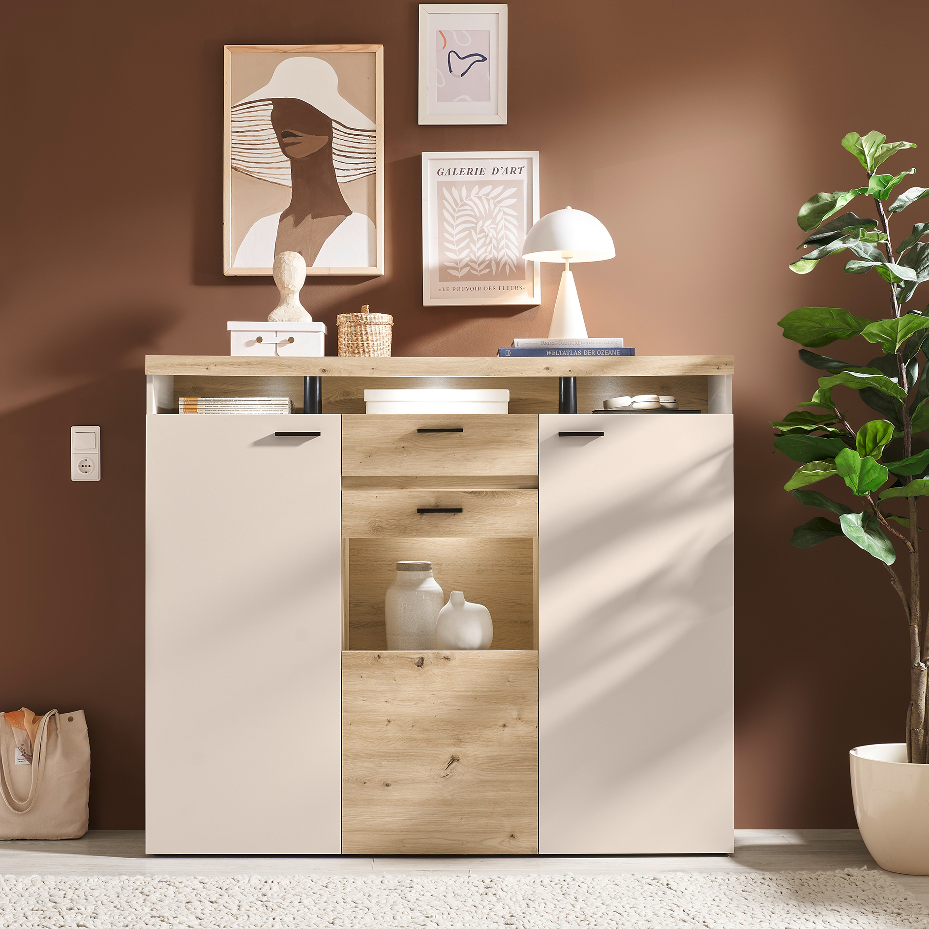 Highboard - kaschmir - Artisan Eiche - 151 cm breit
