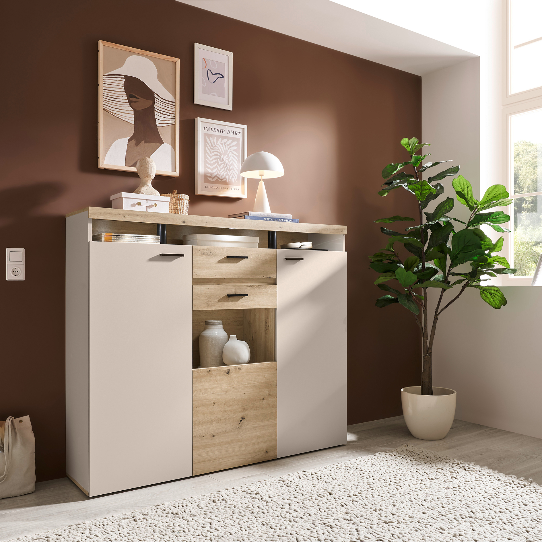 Highboard - kaschmir - Artisan Eiche - 151 cm breit