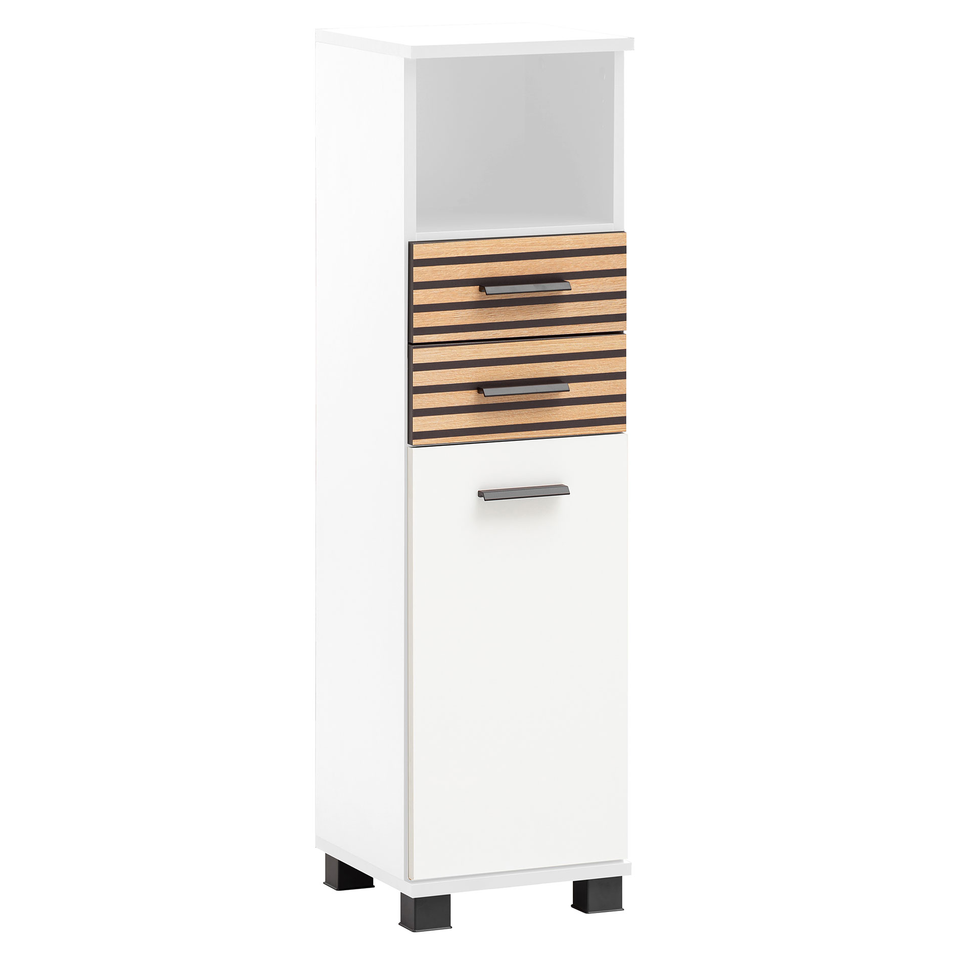 Highboard - mattweiß - Akustikpaneeloptik - 2 Schubkästen