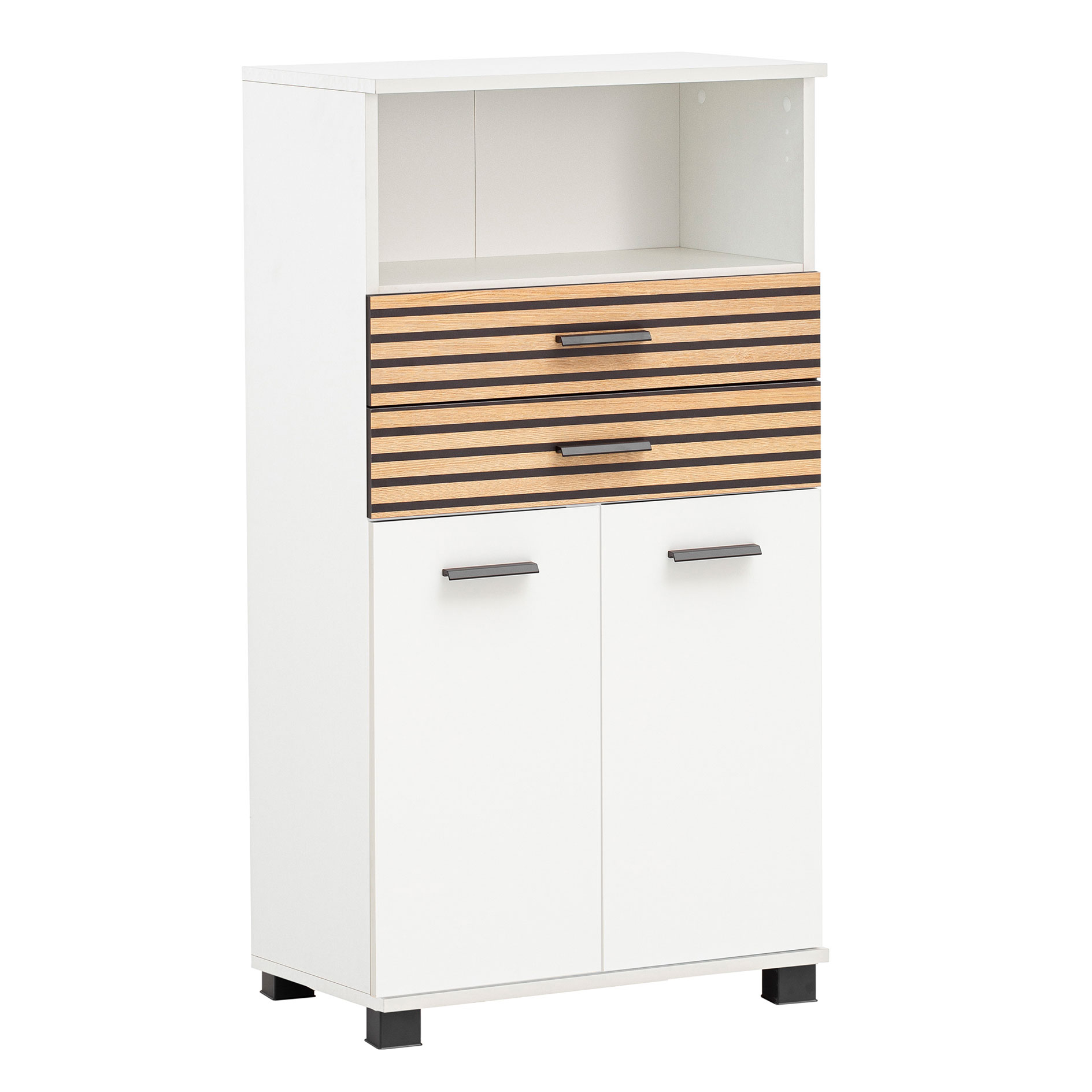 Highboard - mattweiß - Akustikpaneeloptik - 2 Schubladen