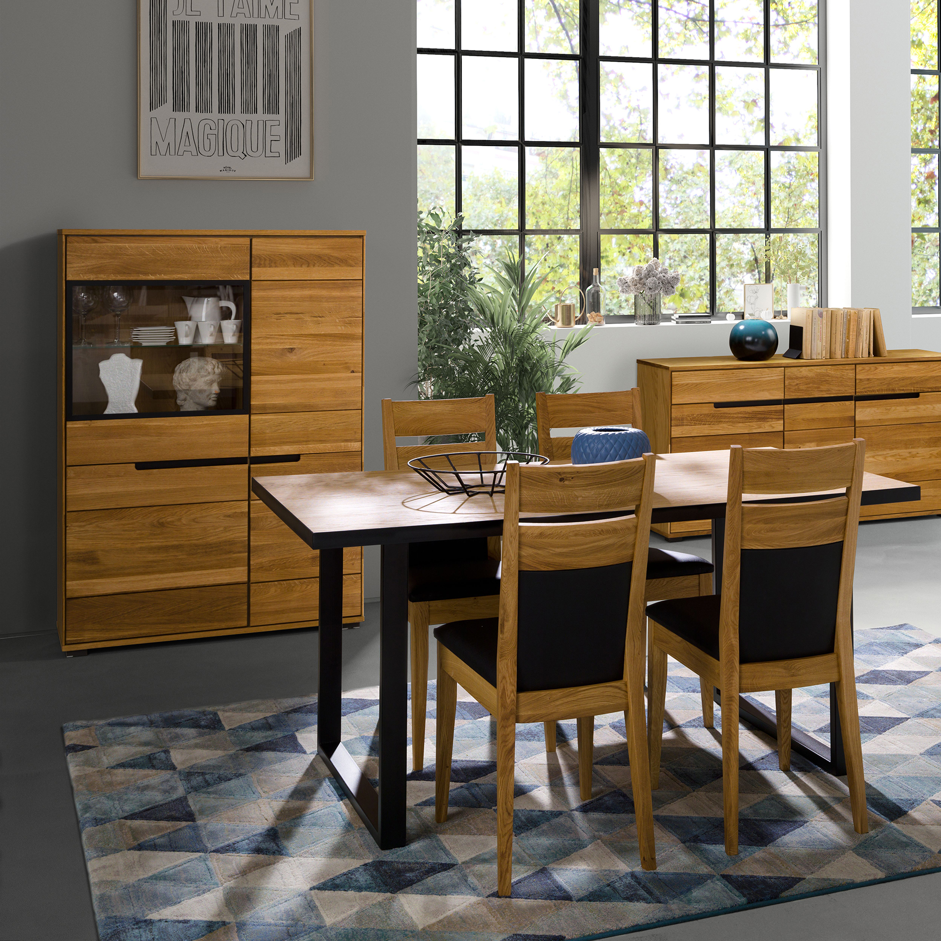 Highboard - natur - teilmassiv - 102,5 cm breit
