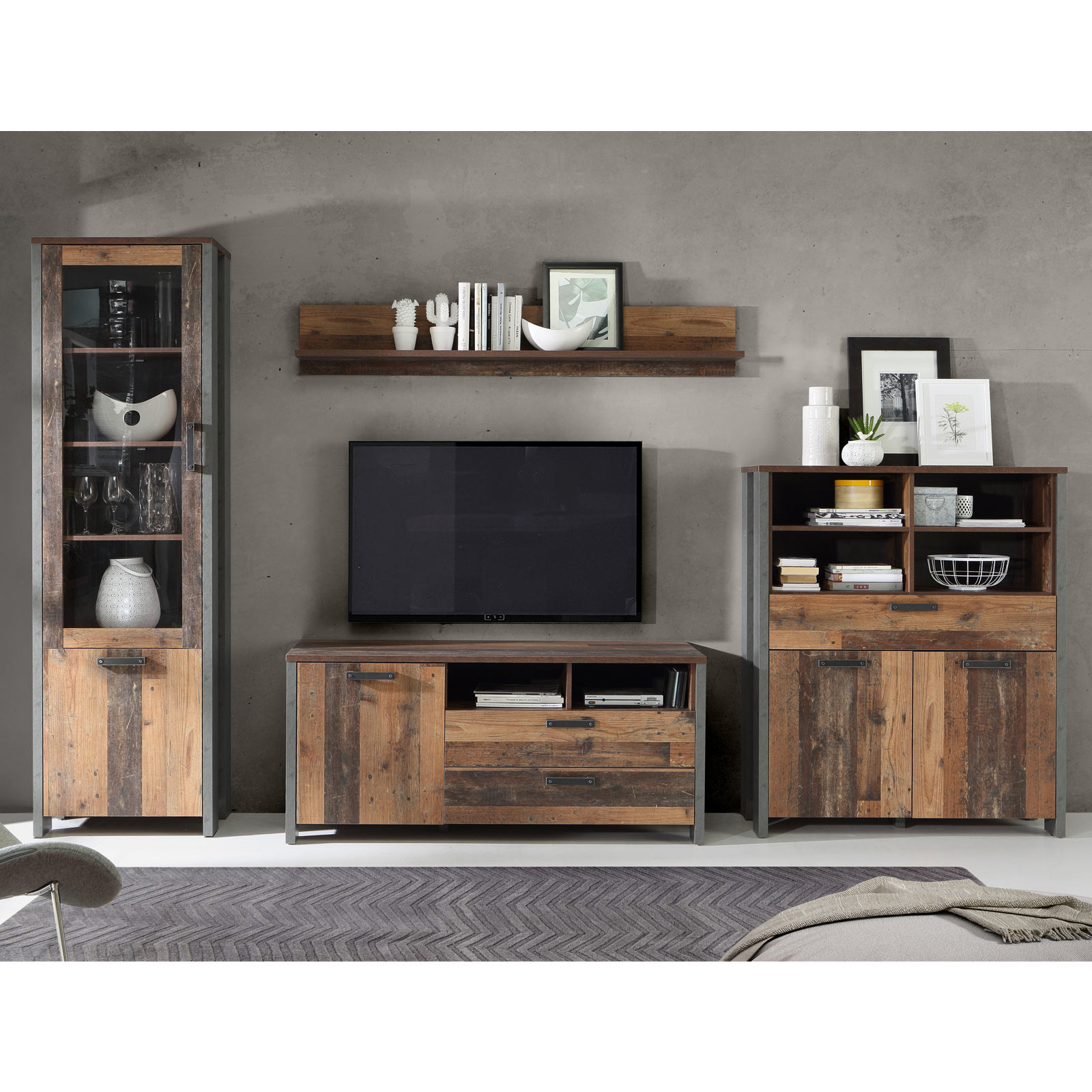 Highboard - Old Wood Vintage - grau-Betonoptik - 107 cm breit