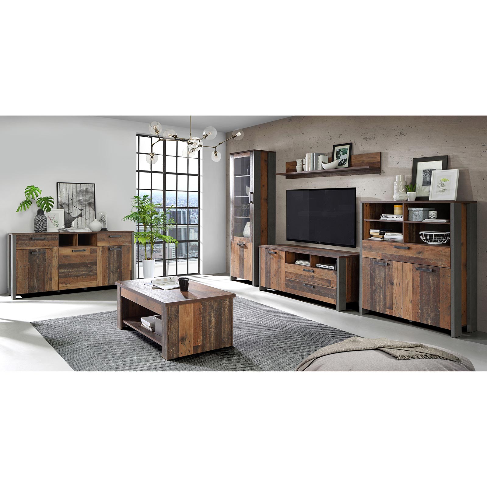 Highboard - Old Wood Vintage - grau-Betonoptik - 107 cm breit