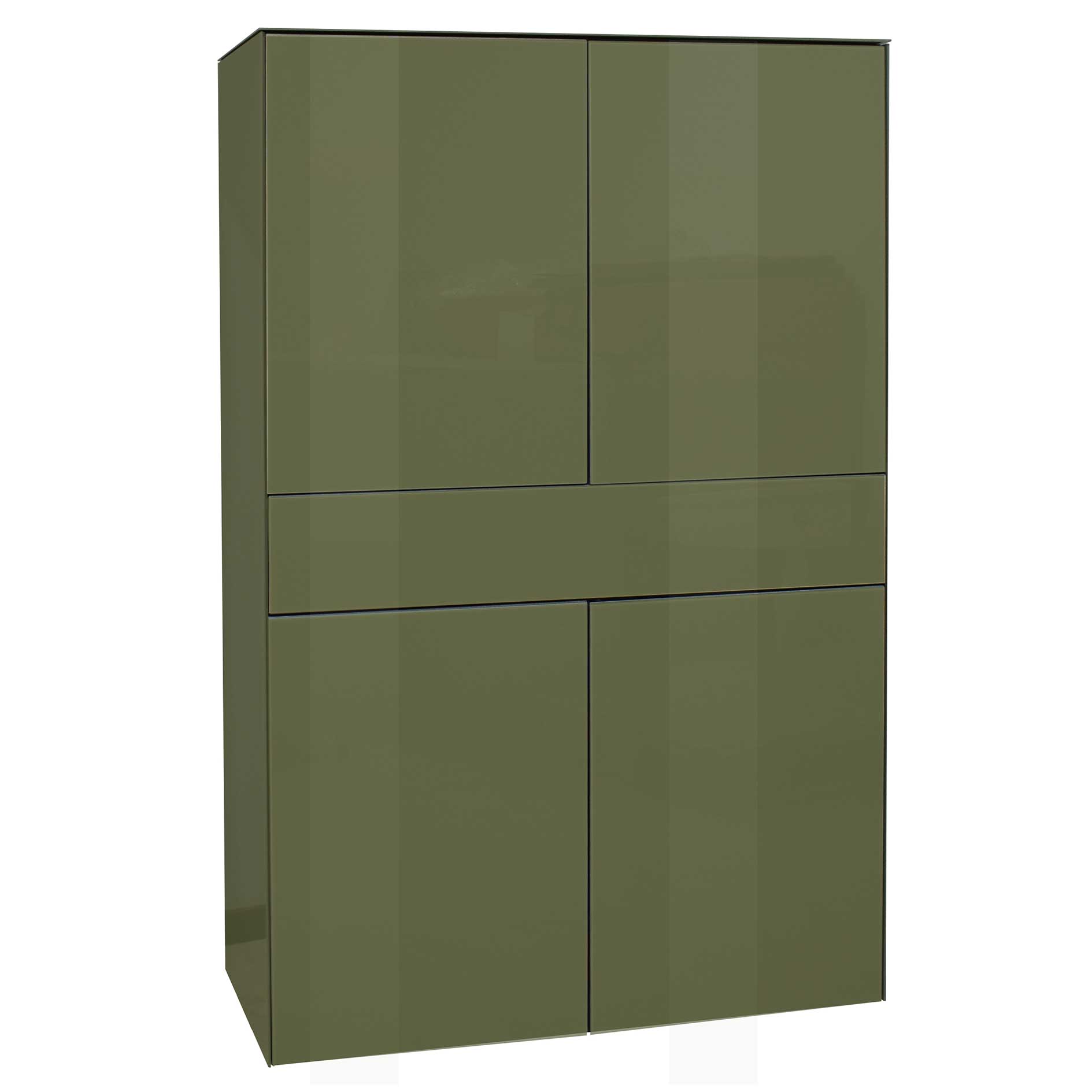 Highboard - olivgrün - mit Glas - 4 Türen - ein Schubkasten
