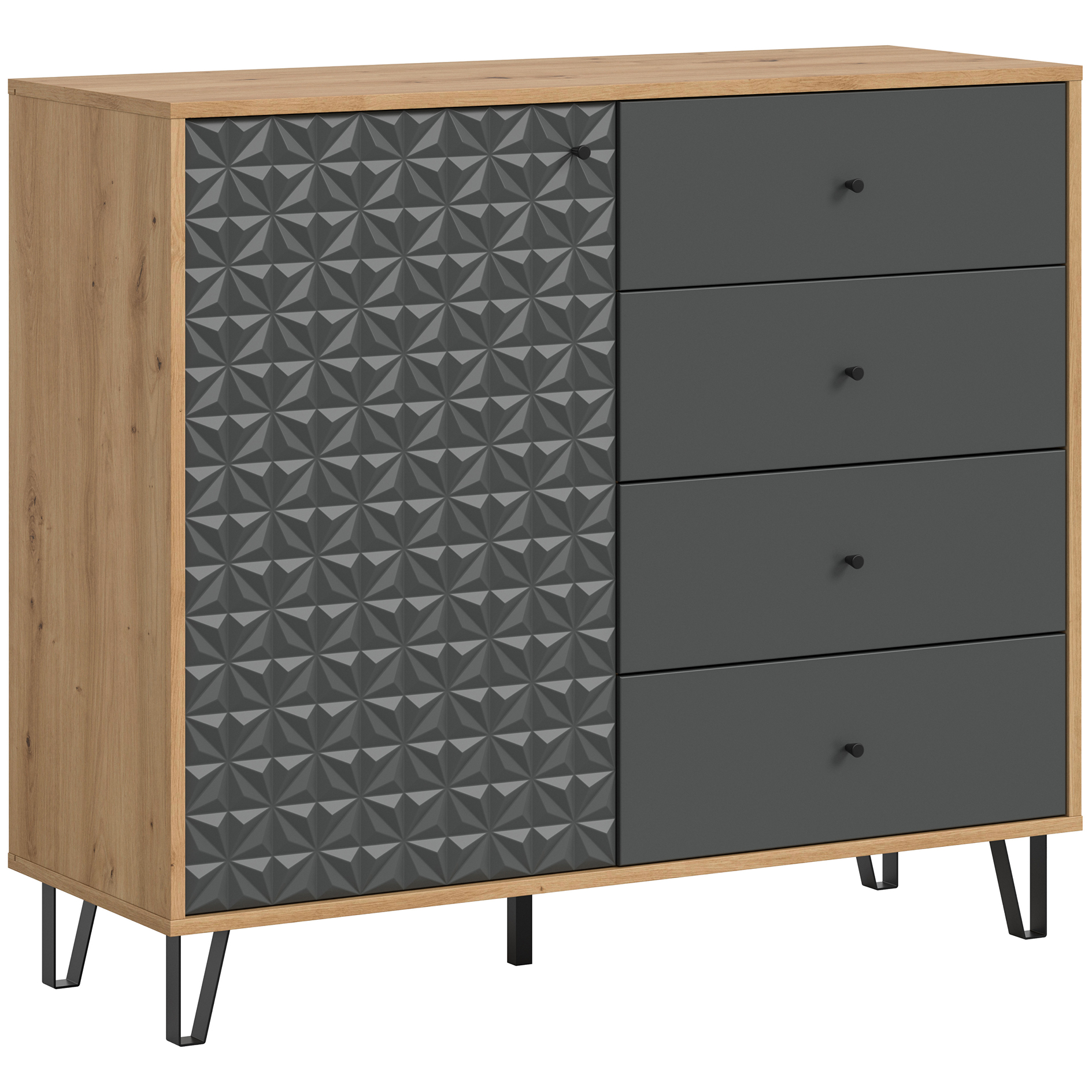 Highboard PRISMA - Artisan Oak - anthrazit - 4 Schubkästen - 96 cm
