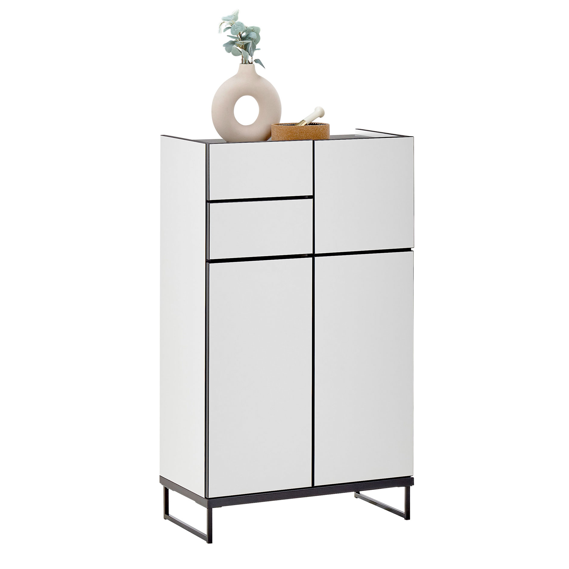 Highboard - weiß matt - schwarz - 60 cm breit