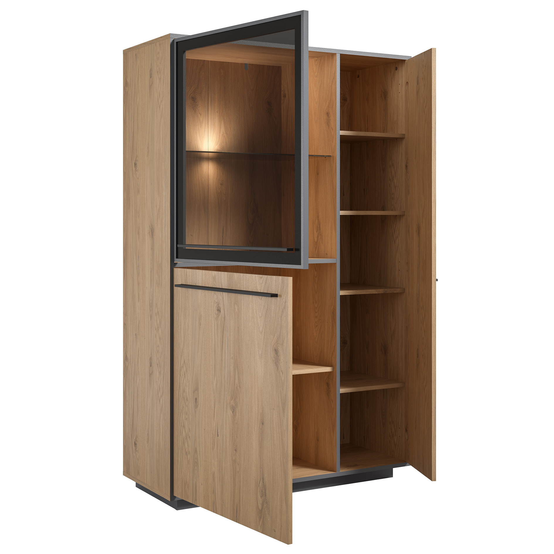Highboard - Wildeiche - schwarz - LED-Beleuchtung - 161 cm hoch