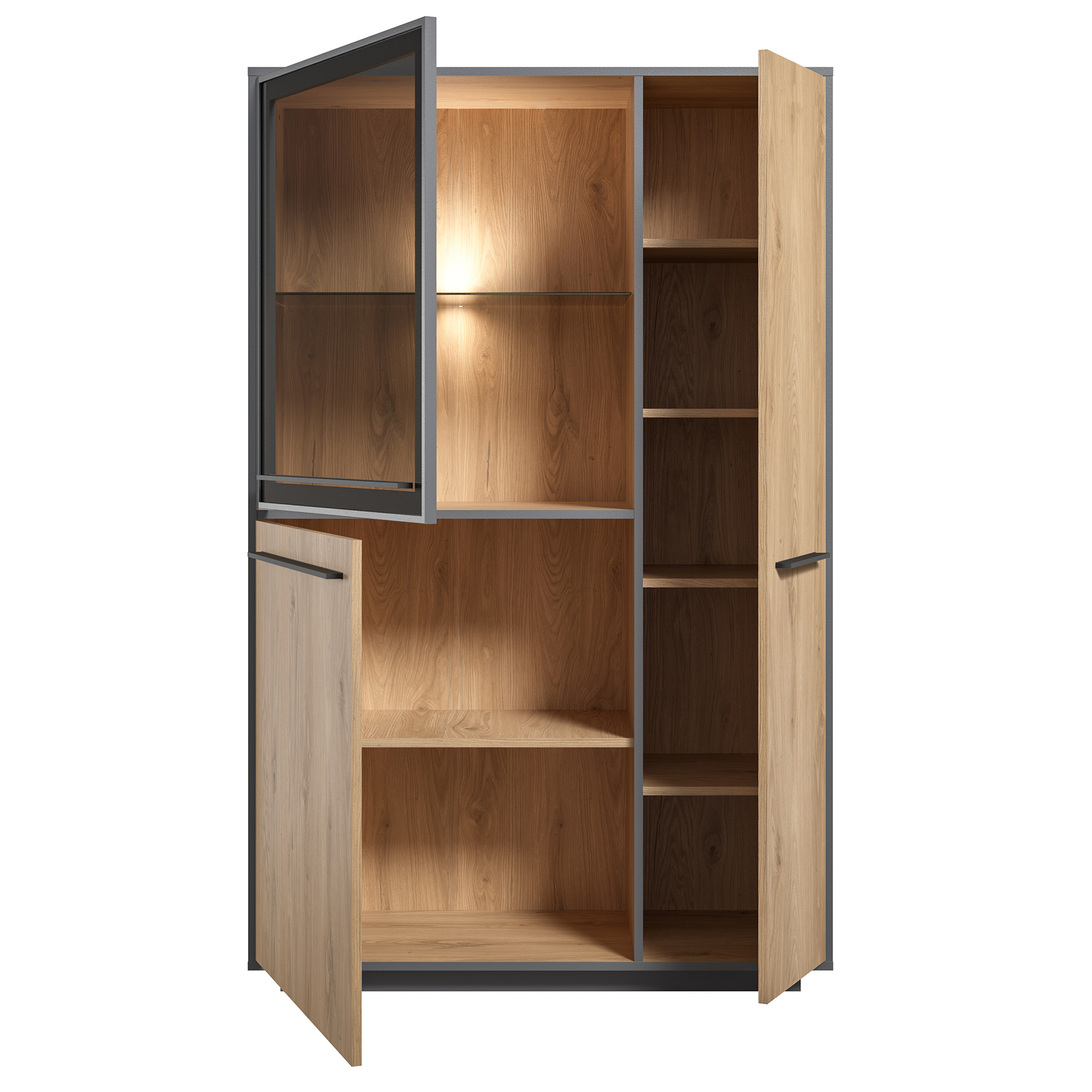 Highboard - Wildeiche - schwarz - LED-Beleuchtung - 161 cm hoch