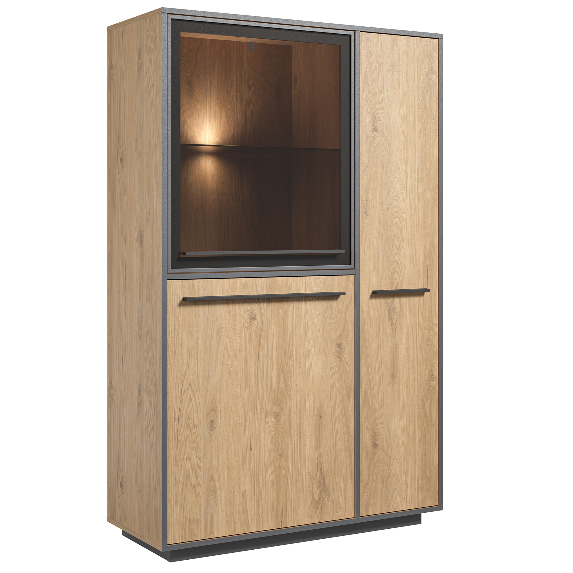 Highboard - Wildeiche - schwarz - LED-Beleuchtung - 161 cm hoch