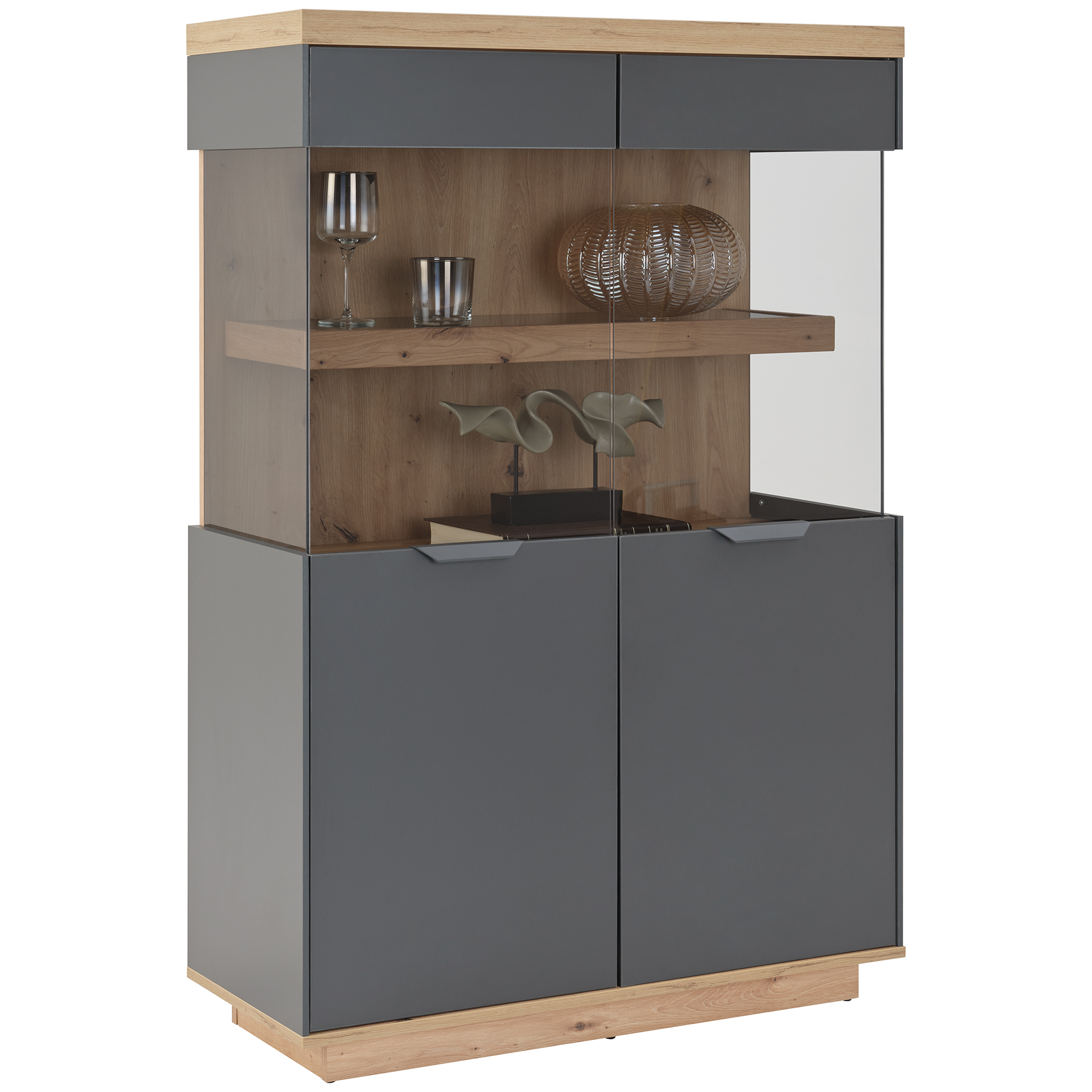 Highboardvitrine - anthrazit - Artisan Eiche - 2 Türen - 137 cm hoch
