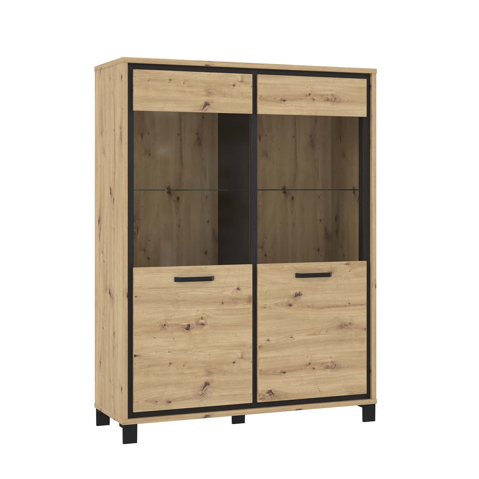 Highboardvitrine - Artisan Eiche - Schwarzeiche - 121 cm