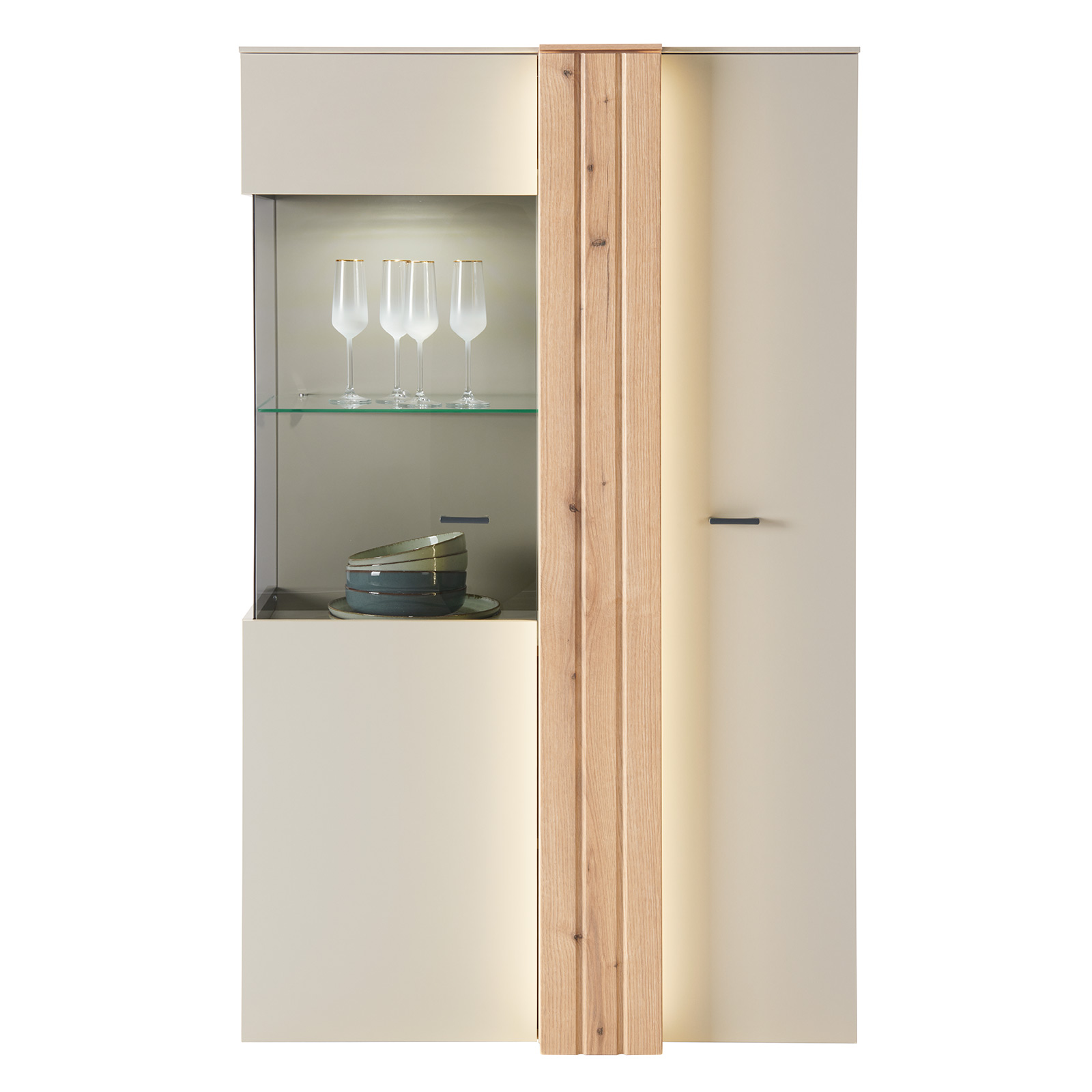 Highboardvitrine - Coast Evoke Eiche - kieselgrau - 94 cm