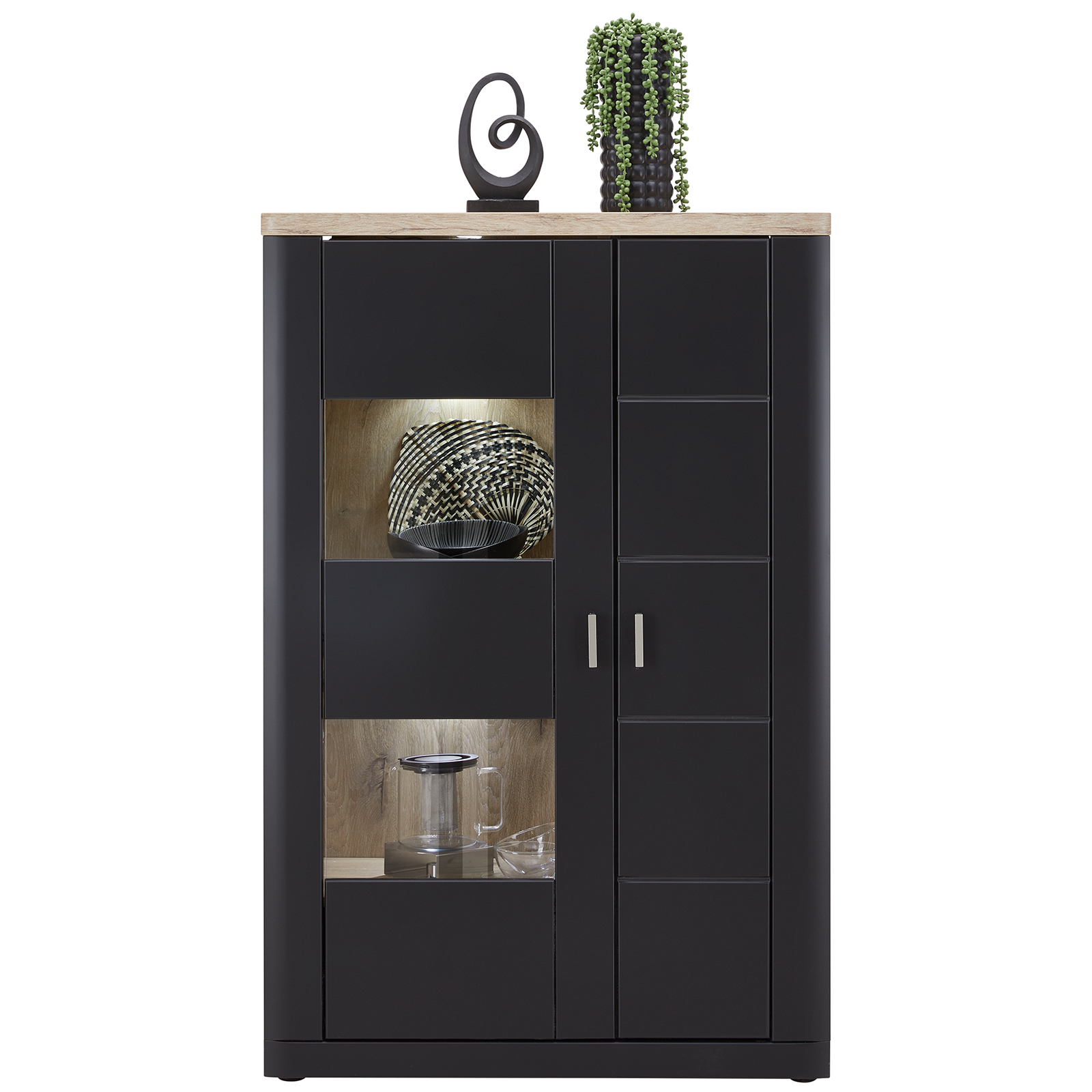 Highboardvitrine - Nox Oak-schwarz - 91 cm