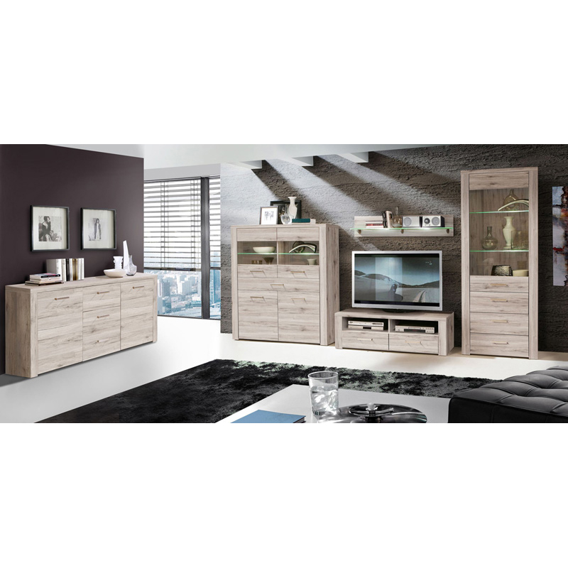 Highboardvitrine - Sandeiche - Beleuchtung - 130 cm