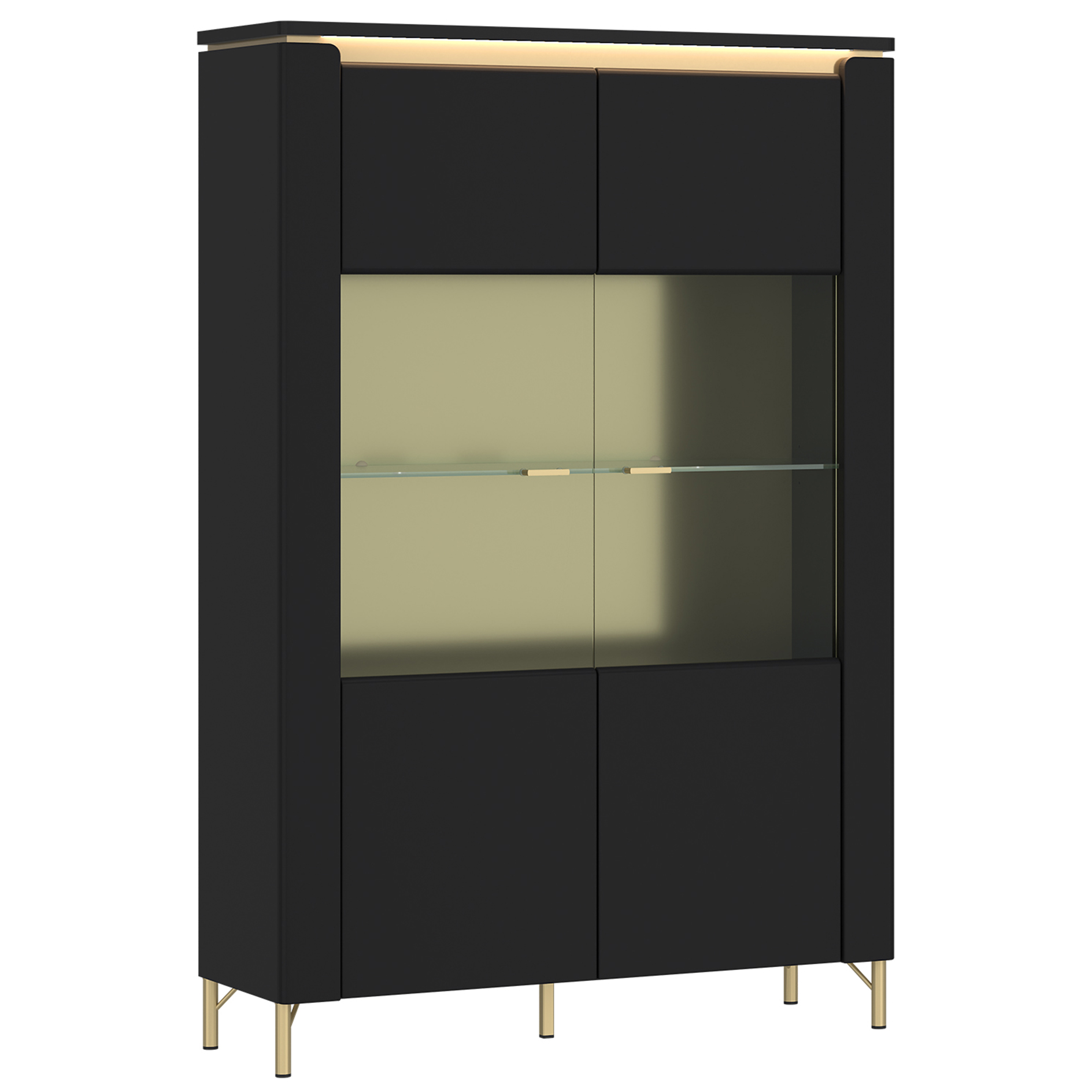 Highboardvitrine - schwarz matt - gold - Soft-Close - 169 cm hoch