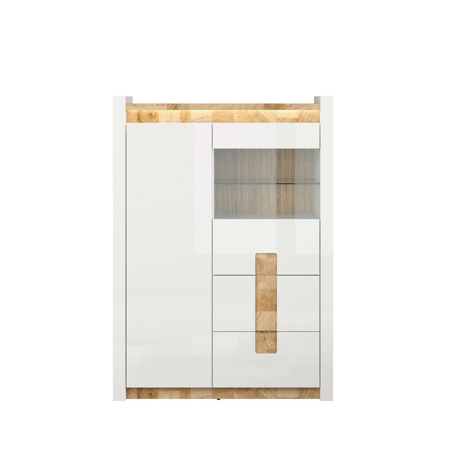 Highboardvitrine - weiß Hochglanz - LED-Beleuchtung - 102 cm breit