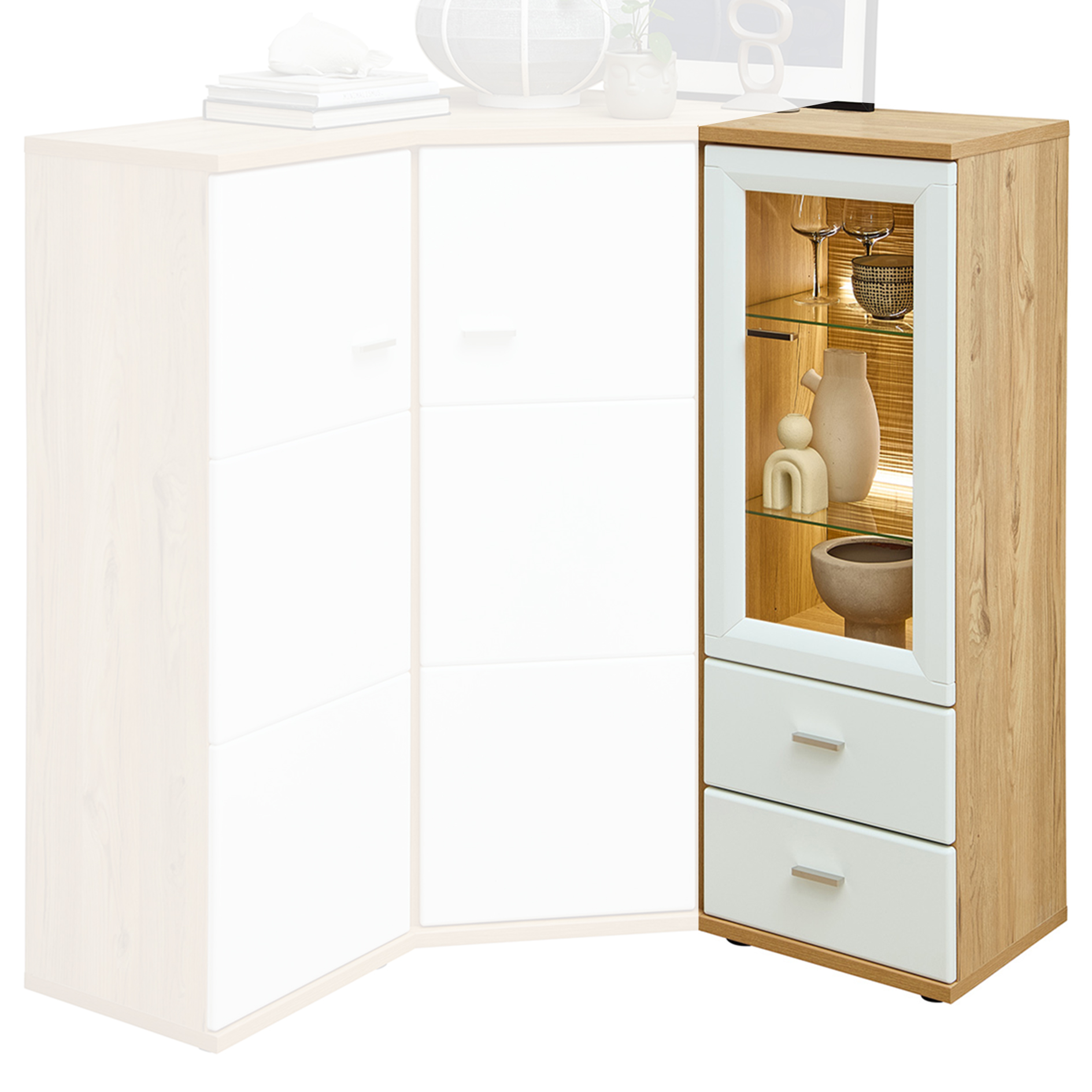 Highboardvitrine - weiß-Risseiche - 45 cm