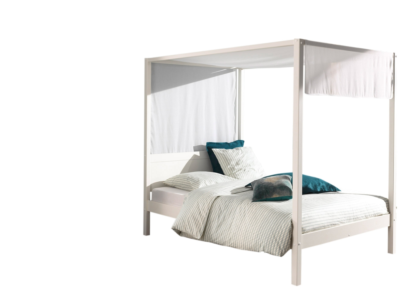 Himmelbett - weiß - mit Textil-Himmel - 140x200 cm