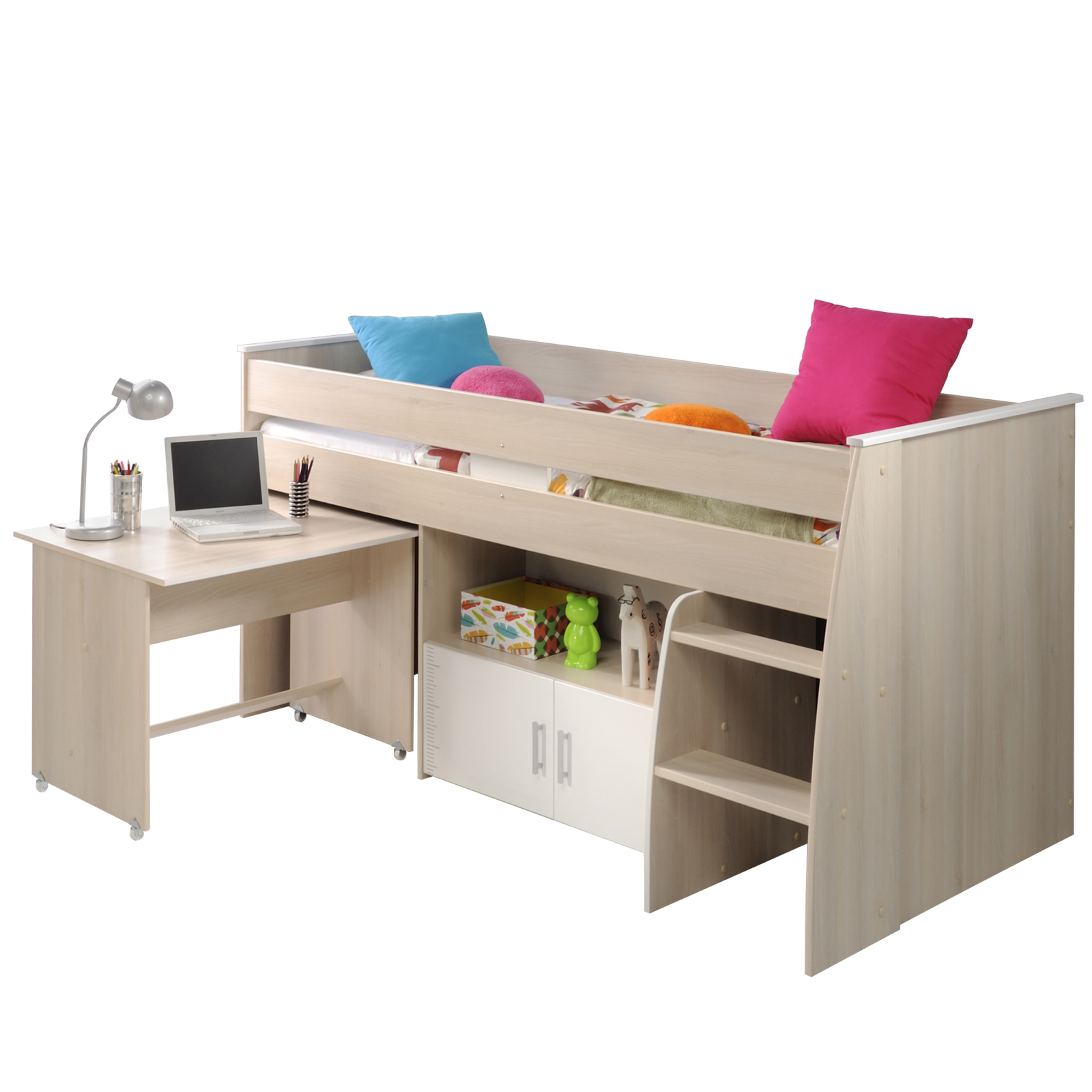 Hochbett CHARLY 4 - weiß-Akazie - 90x200 cm