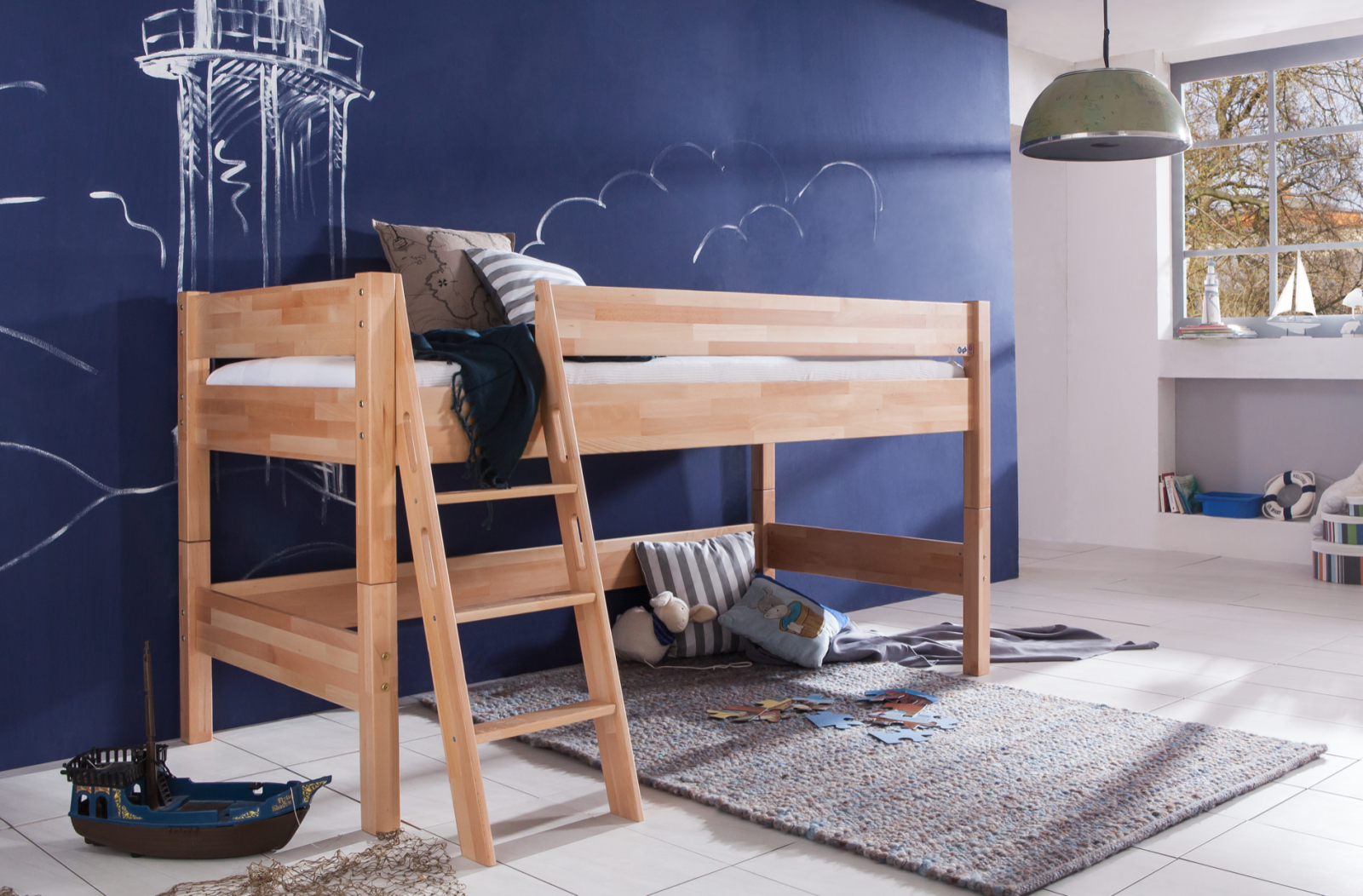 Hochbett KIM - Buche massiv - 90x200 cm