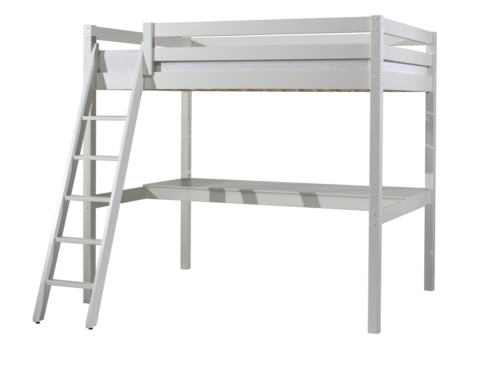 Hochbett mit Schreibtisch - Kiefer massiv weiß - 140x200 cm