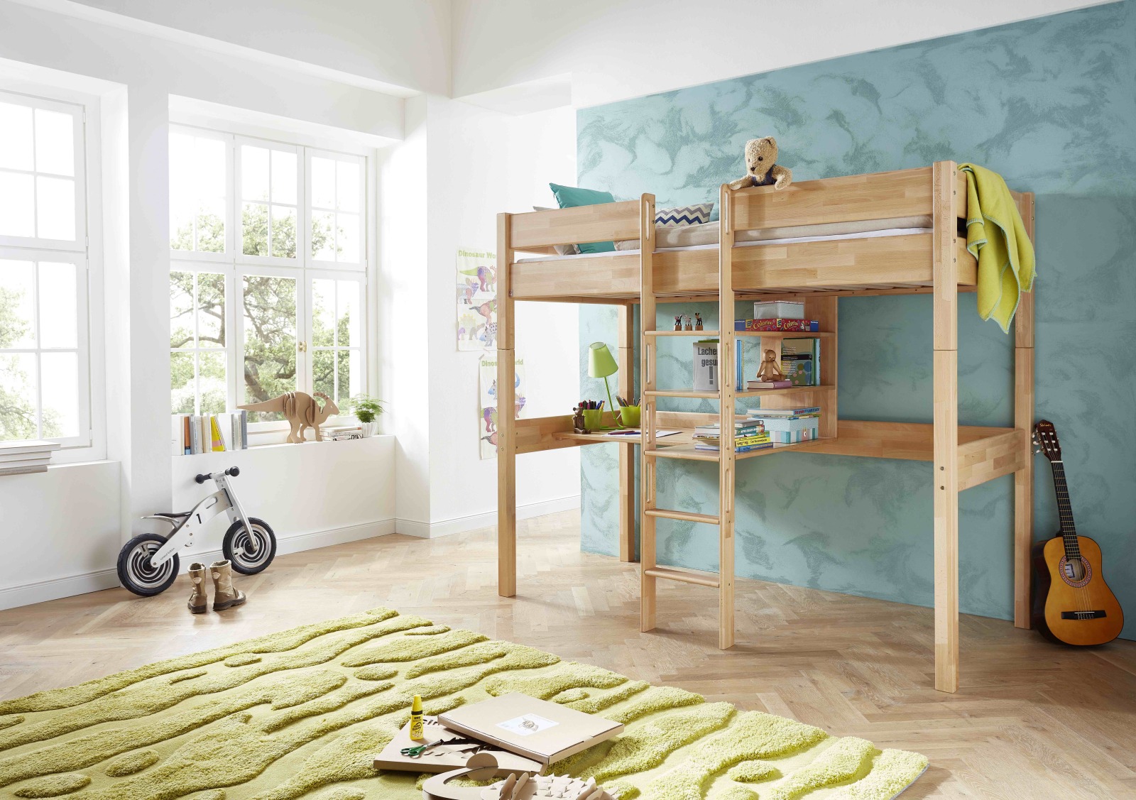 Hochbett NOEL - natur - Buche massiv - 90x200 cm