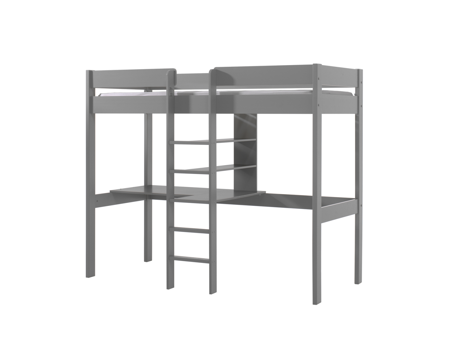 Hochbett OLIVER - grau - Kiefer massiv - mit Schreibplatte - 90x200 cm