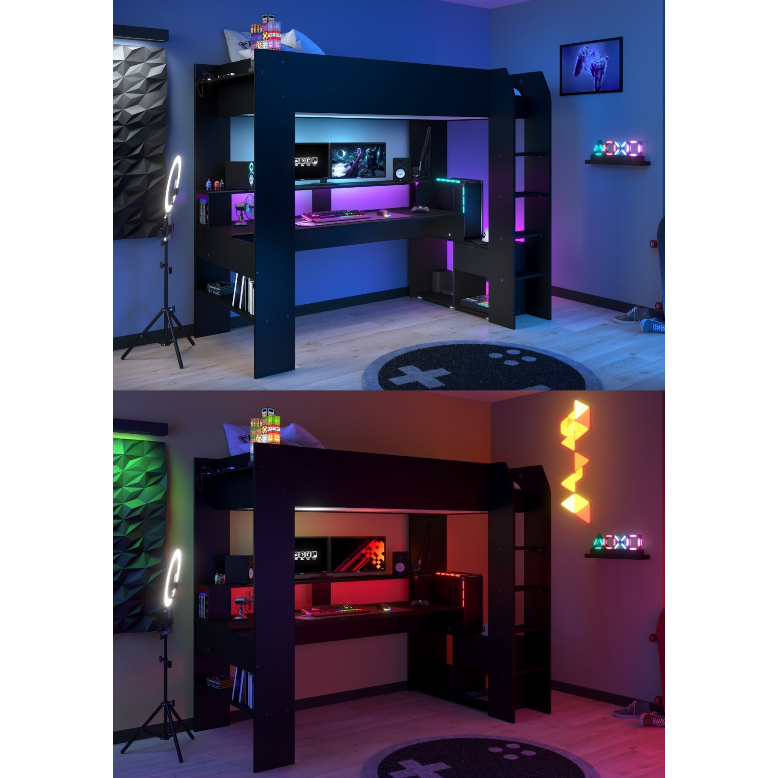 Hochbett ONLINE 1 - schwarz - mit Schreibtisch - 90x200 cm