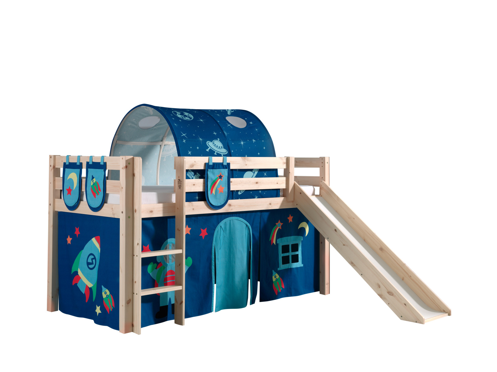 Hochbett PINO - Astro - Kiefer Massivholz - mit Rutsche - 90x200 cm