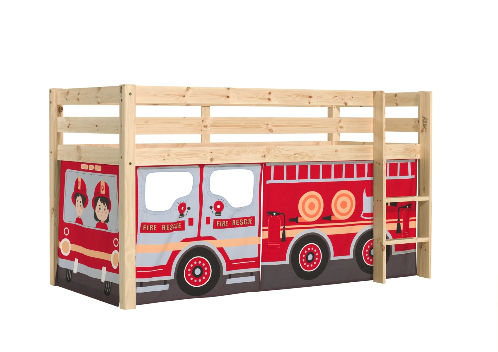Hochbett PINO - Fire Rescue - Kiefer natur lackiert - 90x200 cm